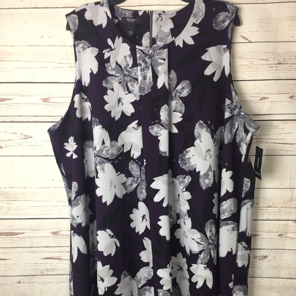 Alfani Floral-Print A-Line Plum Watercolor Dress - Picture 2 of 8